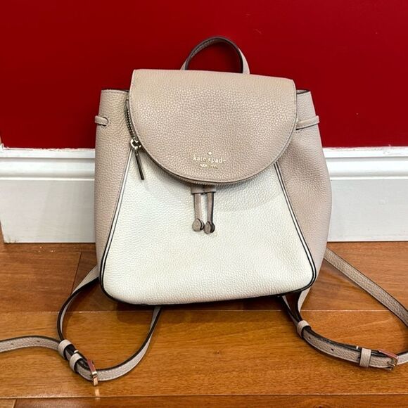 Kate Spade Leila Medium 2 Tones Pebbled Leather Backpack Drawstring Flap Closure - Picture 1 of 13